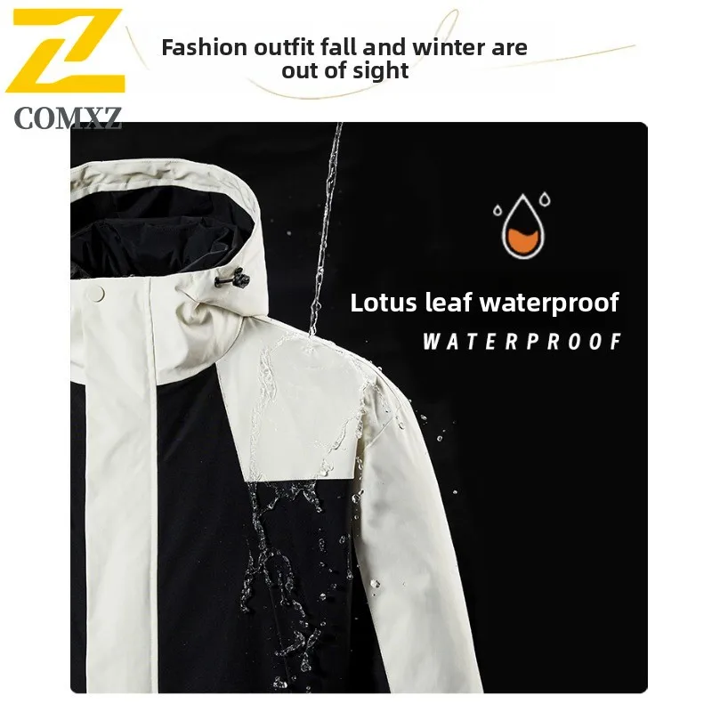 ​Men 3-in-1 Thickened Puffer Jacket Winter Thermal Parka Outerwear Windproof Fleece Lining  Windbreaker Detachable Hood​ Coat