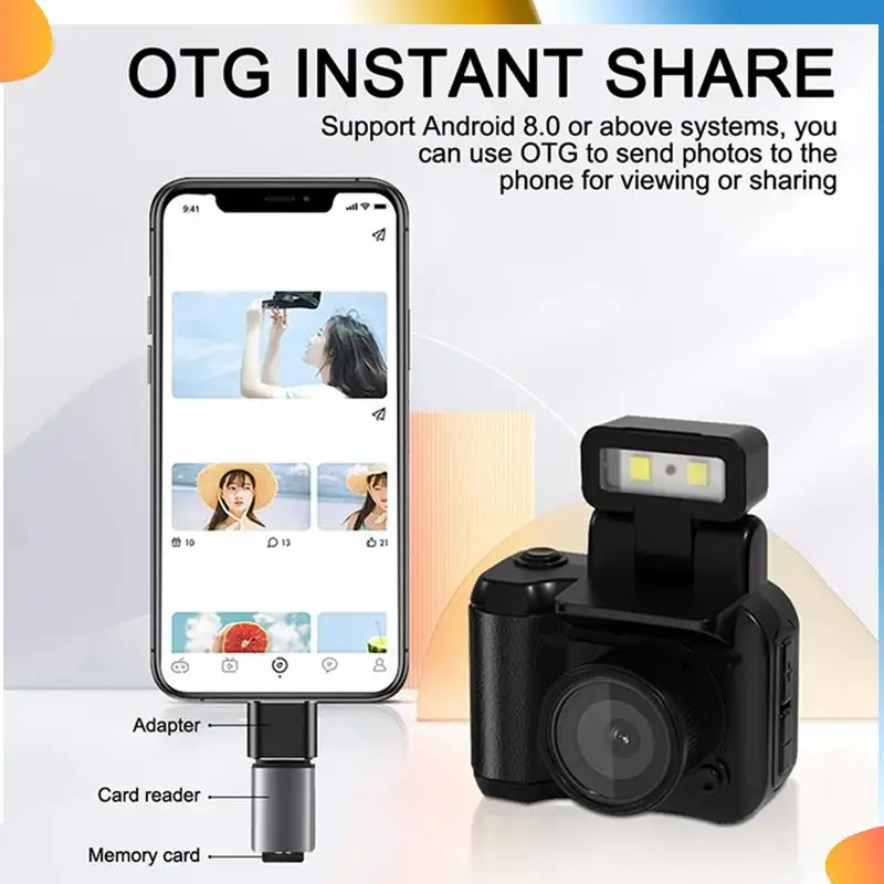 B48A Mini SLR Style Camera Cmos 32GB With Flash Light & Charging Dock Portable Video Recorder DV 1080P With LCD Screen 3