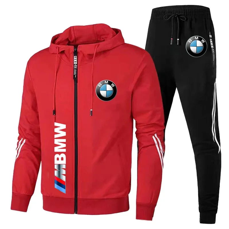 Motorcycle clothing BMW Men's Printed Sports Set Casual Oversized Hooded Shirt+Pants Two Piece Set