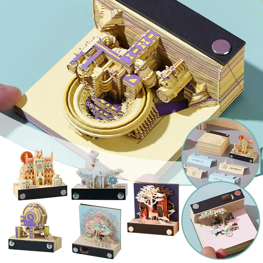 

2024 Calendar Memo Pad Desk Calendar Notepad Decoration House Notepad Desktop Paper Romantic Gift Carving Tree 3d H8o3