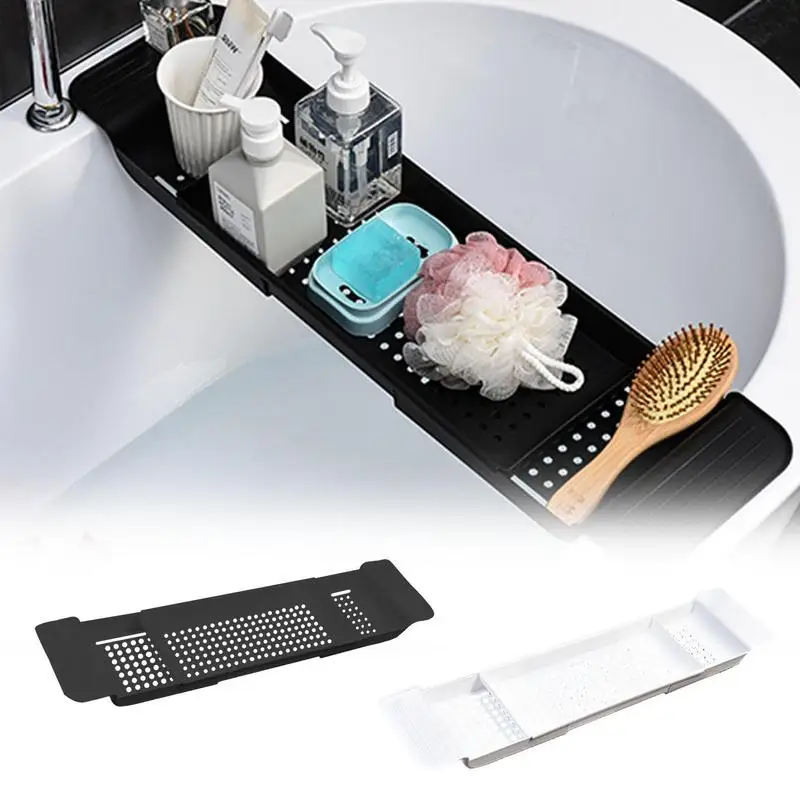 Bathtub Shelf Extendable Bathroom Bathtub Tray Shower Bamboo Bath Tub Rack Towel Multifunctional Bathroom Rack