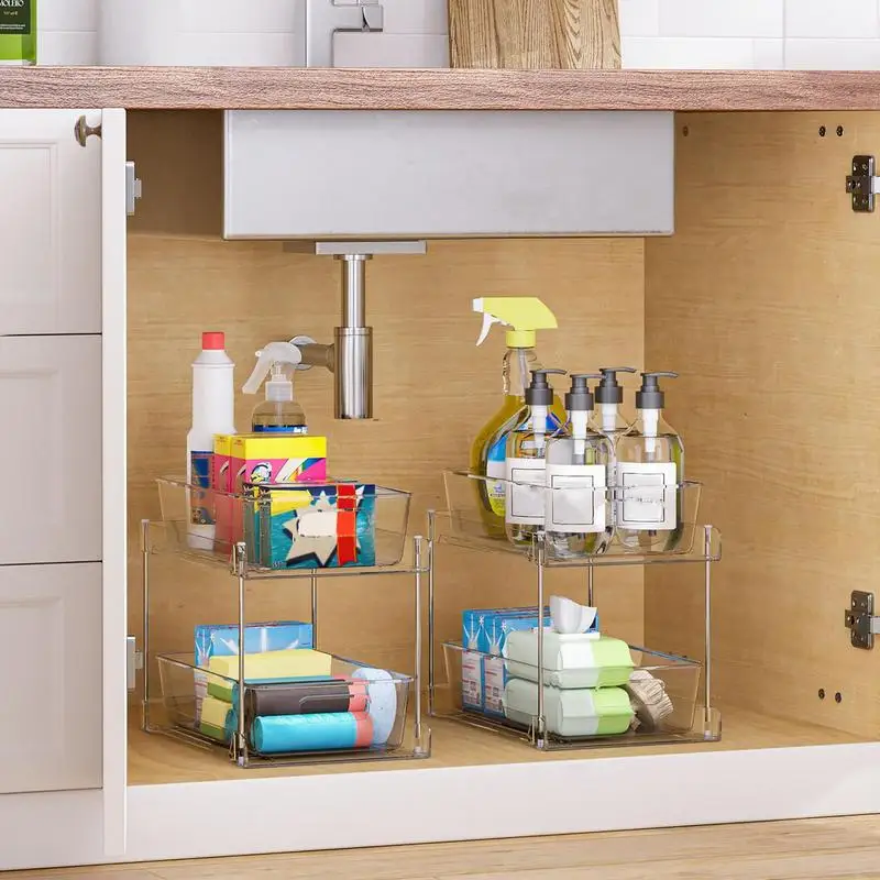 2 Tier Clear Organizer With Dividers, Bathroom Vanity Counter Organizing  Tray, Under Sink Closet Or