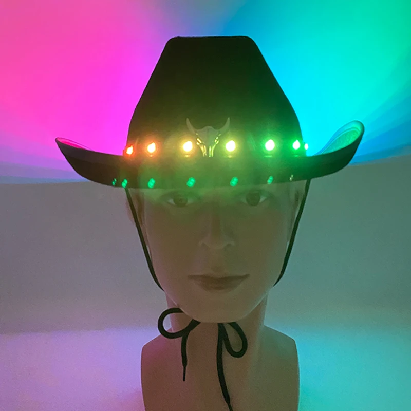 Novelty Decorative Cowboy Hats Led Colorful Neon Light Hat Remote Control Change Colors Men Women Costumes Hats Caps 3