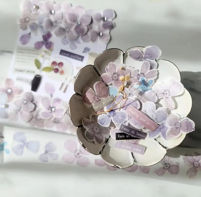 

Fairy Maru Purple Flower PET Tape 16 Decorative Stickers Collage Diy Card Scrapbooking