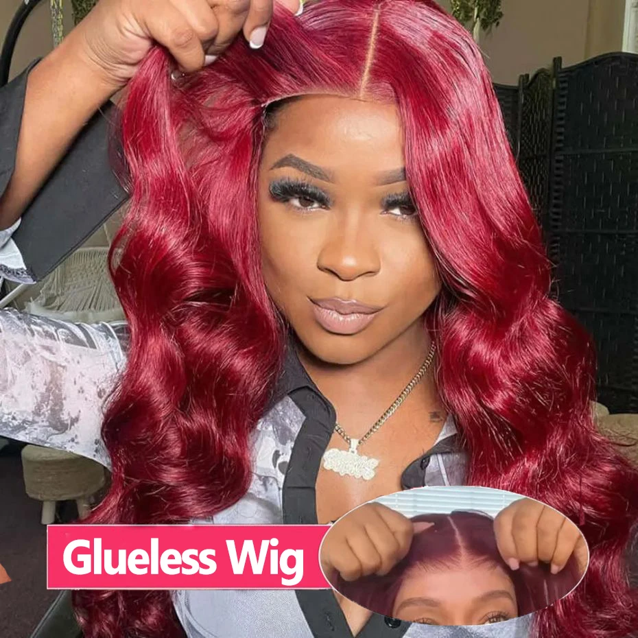 

99J Red Glueless Human Hair Wigs Colored Straight Burgundy 13X6 Hd Transparent Lace Frontal Wigs for Women 5x5 Lace Closure Wig