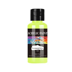 Acrylic Paint Set - 24 Vibrant Colors for Fabric, Clothing, Leather & DIY Crafts (Fluorescent yellow)