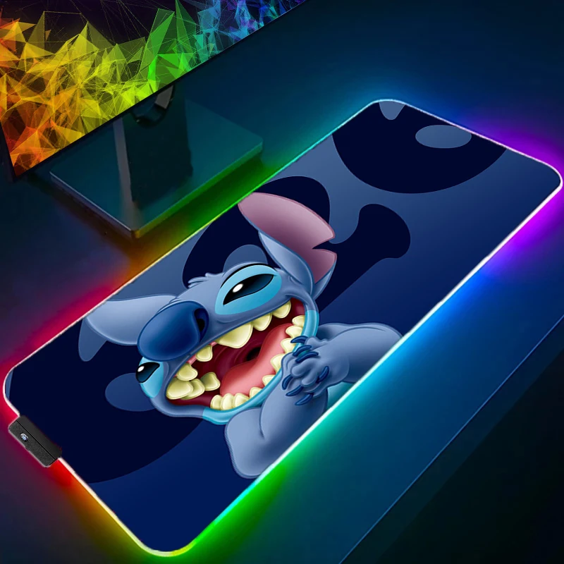 Anime HD Picture Kawaii Gaming RGB Mouse Pad Stitch Xxl Moused Pad Gamer Office Accessories Custom With Backlight LED Mousepad led pikachu kawaii gaming rgb mouse pad hd picture office accessories moused pad gamer desk mat with backlight custom xxl pads
