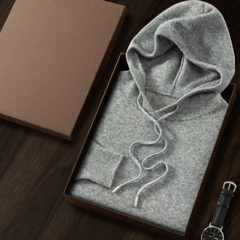 

MVLYFLRT 100% Goat Cashmere Men's Clothing Casual Knitted Hooded Collar Pullover Top Autumn/Winter New Sports Jersey Loose Fit