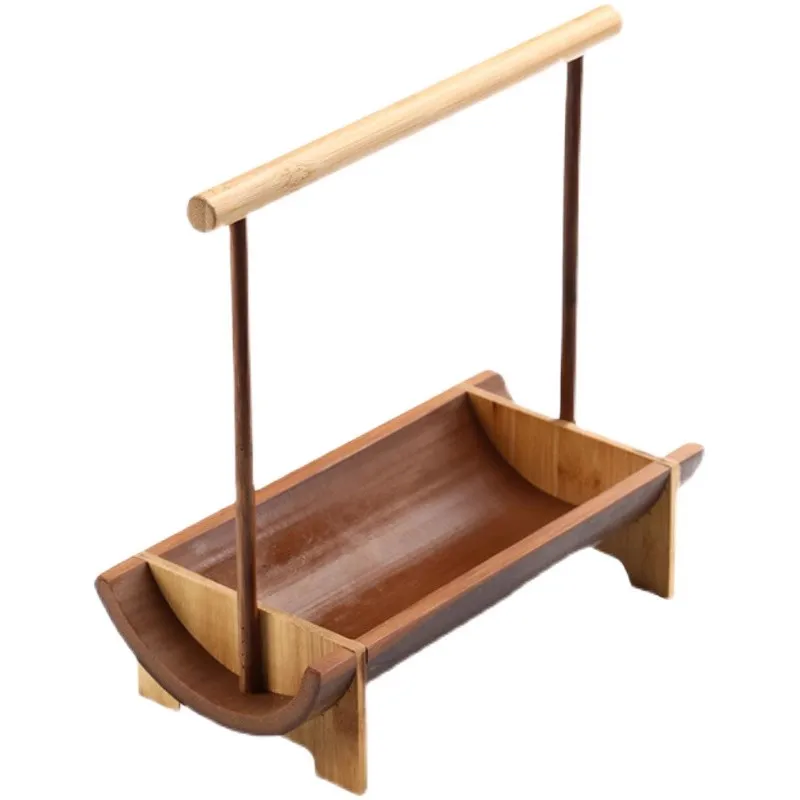 Portable Bamboo Carry Snack Basket Desktop Refreshment Box Dried Fruit Tray Storage Fruit Snack Basket Dessert Plate