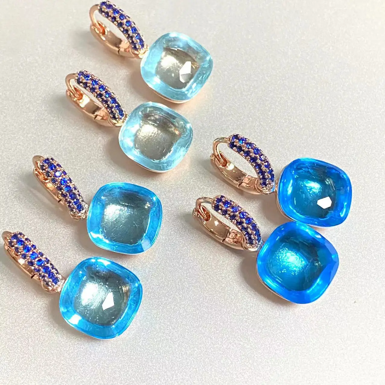 KAISQJEW 12.6mm Earrings Inlay Blue Zircon Candy Color Crystal Earrings For Women Drop Earrings Fashion Jewelry Gift
