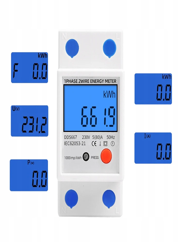 

SINGLE-PHASE DIN ENERGY COUNTER LCD CURRENT WATT METER 5(80)A KWh bus