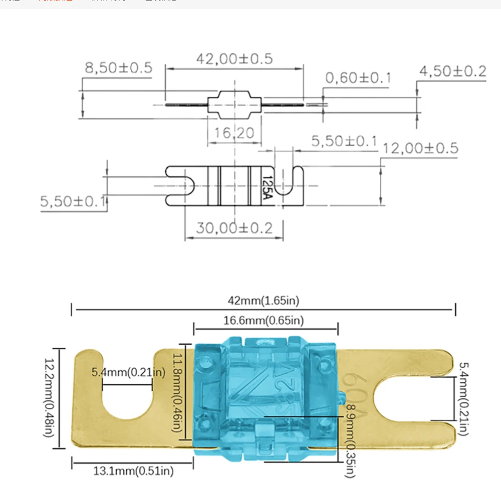 5PC Gold Plated Stud Car Fuses Mini Car Stereo Audio AFS Fuse 20A 30A 40A 50A 60A 70A 80A 100A 125A 150A 32V Auto Fuse Fuses Hot
