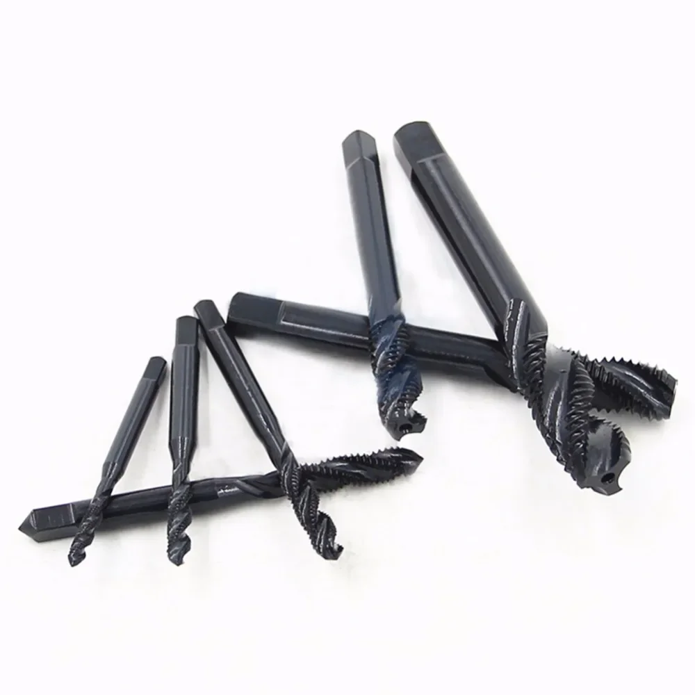 7개 세트 HSS6542 3mm 4mm 5mm 6mm 8mm 10mm 12mm 기계 나사탭, 미터법 나사산, 나선형 플루트 핸드 탭 드릴, 질화 처리된 플러그 탭