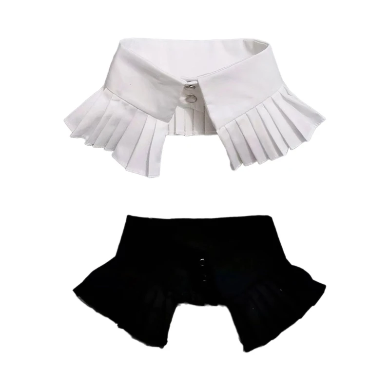 

Elegant Pleated Designed False Collar Woman Shirt Sewing Supplies Lace Collar Shawl with Button Closure Adjustable Size