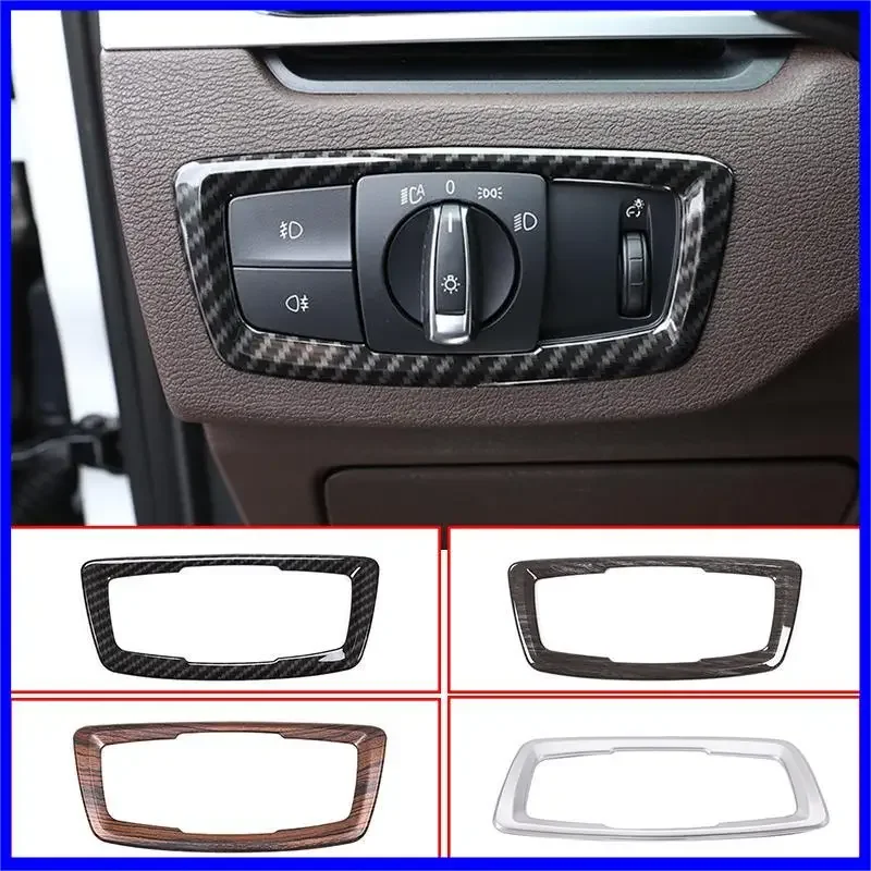 Abs Carbon Car Headlight Switch Button Frame Cover Sticker Trim Kit Per Bmw X1 F48 X2 F47 2016-2022 1 Serie F20 F22 2016-2019