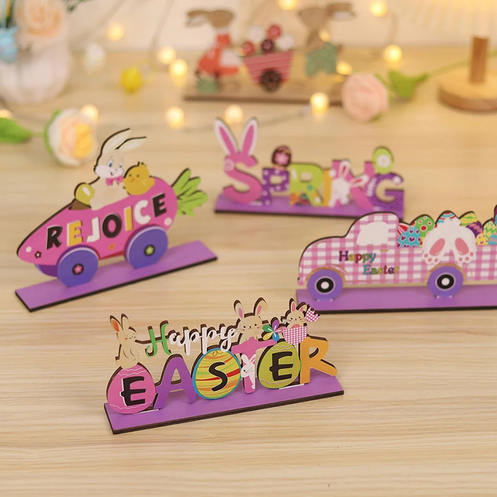 

4 Pcs Home Decor Easter Decorations for The Wood Ornaments Desktop Dining Table Spring Office House Indoor Farmhouse