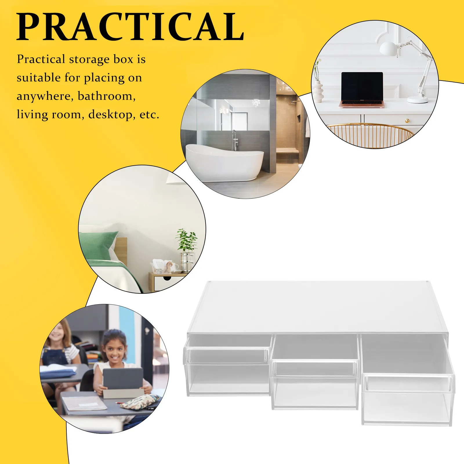 2단 플라스틱 데스크 정리함 서랍 포함, 사무용품, 문구류, 보석류, 화장품, 욕실용품을 위한 소형 데스크탑 수납함