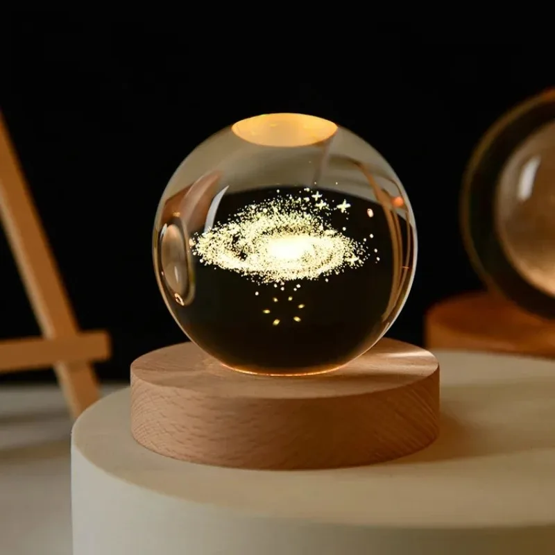 @@@6cm 3D Crystal Ball Decoration 2024 Astronomy Solar System Planets Moon Astronaut LED Balls Home Snow Glass Globe