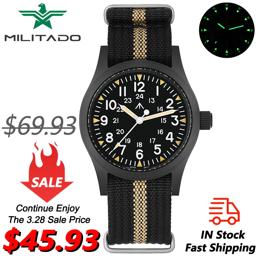 Militado ML05 Military Quartz Watch Men VH31 Movement Field Watches Domed Sapphire Crystal With High Clear AR Coating Wristwatch