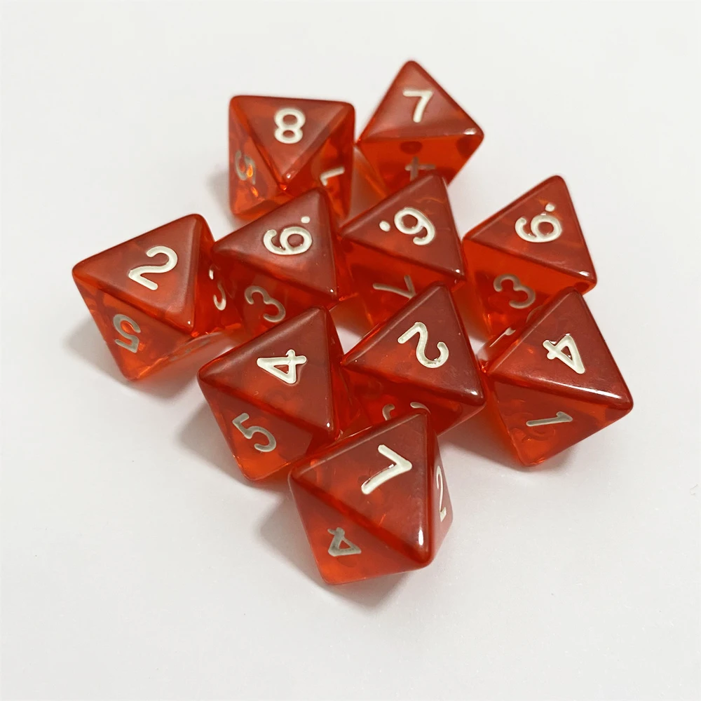 10Pcs D8 Acrylic 1-8 Number 8 Sided Polyhedral Digital Transparent Dice DND Party Board Table Board Games Dice Set 10Colors game dice dice set acrylic dice