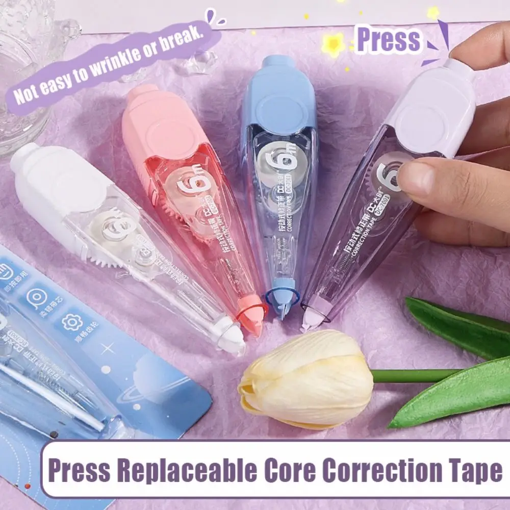 Press Type Portable Correction Tape 6M Large Capacity Replaceable Core Silent Coating Tape Student Back To School Gift