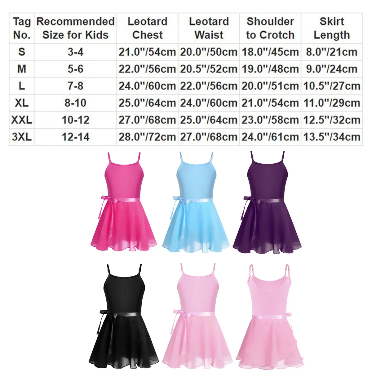 Kids Girls Ballet Leotard Tutu Dress Ballerina Gymnastic Dance Class Costume Cotton Dancewear with Chiffon Tied Skirt Set