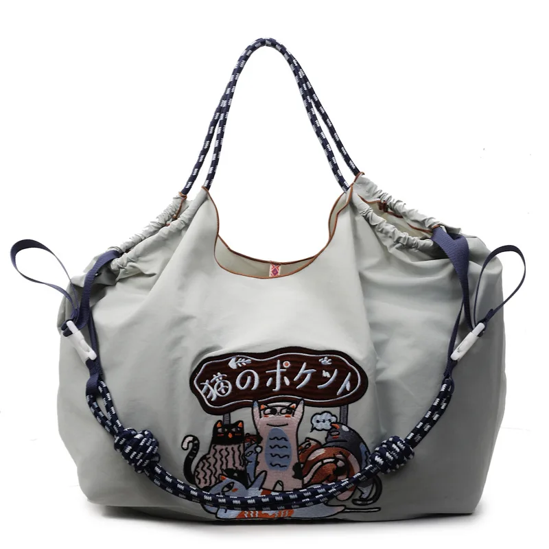 Eco-Friendly Embroidered Nylon Tote: Stylish and Spacious City Handbag
