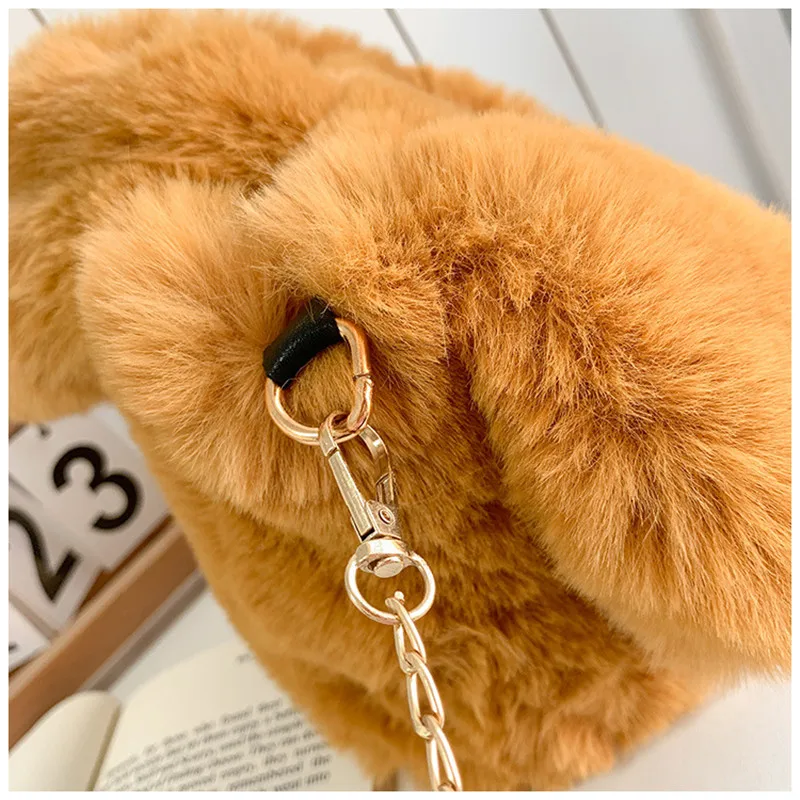 Women Winter Shoulder Plush Had-Held Crossbody Bag CuteBig-Eyed Puppy Furry Bag Trendy Cartoon Kawaii Soft Tote Luxury Handbag
