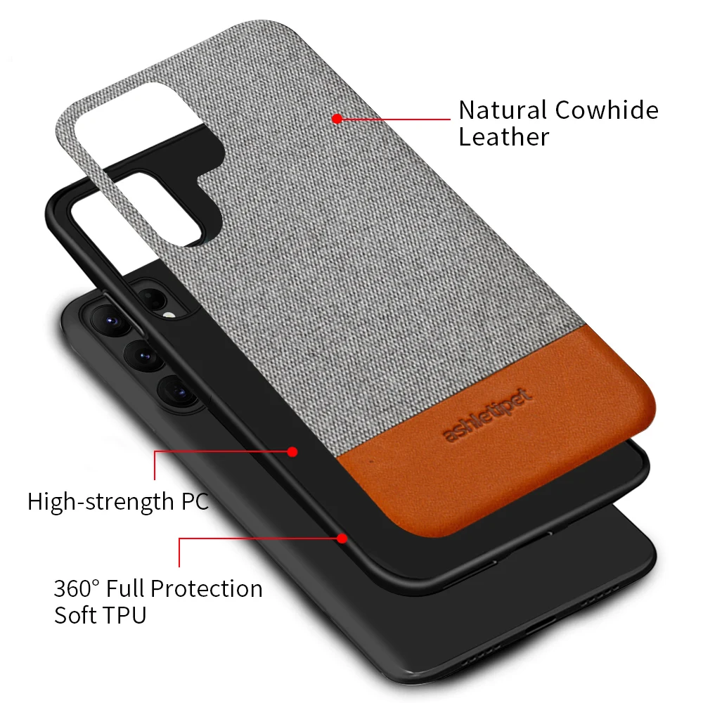 Canvas + Leather Cover Phone Case for Samsung Galaxy S24 S23 Ultra S23 Plus 360 Full Protective Back Cover