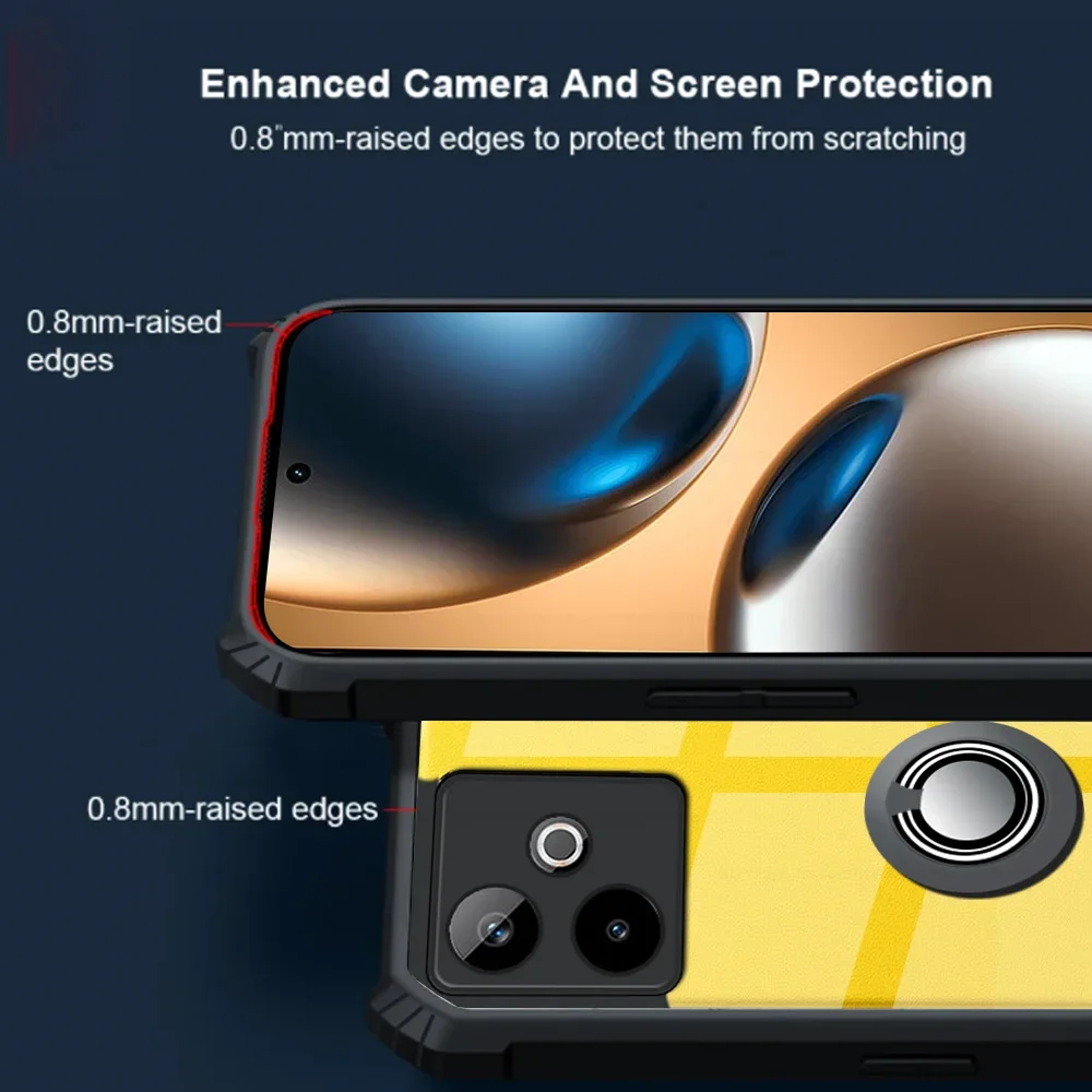 Enhanced Acrylic Magnetic Ring Holder Phone Case - Durable TPU+ PC Hard Back Protective Shell