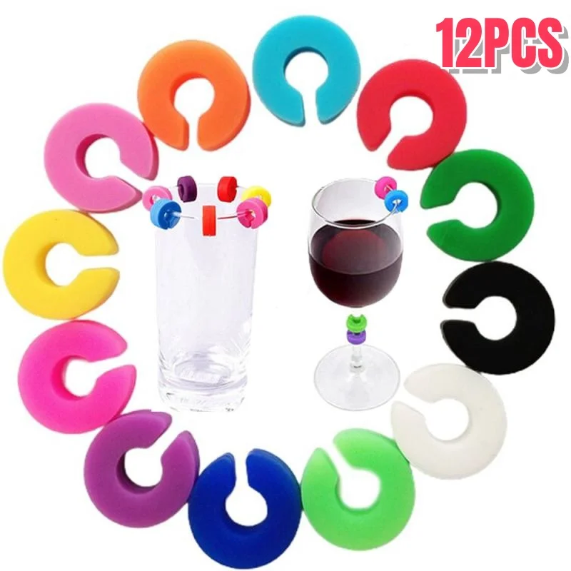 12Pcs Silicone Red Wine Glass Identification Marker Charm Shot Glass Cup Labels Tag Signs Party Food Drinks Bar Accessories Tool wine glass marker wine glass decorations