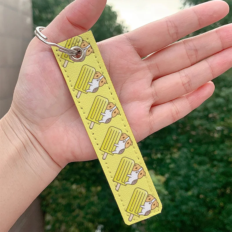 Guinea Pig E Yellow Ice Pop Leather Moto Portachiavi Cinturino Portachiavi Hanging Holder Bag Portafoglio Gingillo Portachiavi Hanging Bag