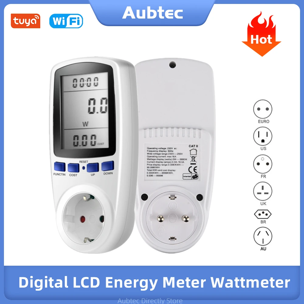 Power Socket With Energy Meter Digital Wattmeter KWh Watt Volt Amp Time