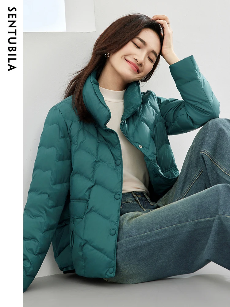SENTUBILA Autumn Winter 90 White Duck Down Warm Down Jacket Women 2023 Casual Single Breasted Lightweight Crop Jacket W34Y50153