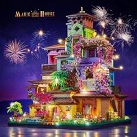 7080PCS Magic Castle Sakura House Building Blocks City Street Model With LED Lights Mini Bricks Toys Children's Christmas Gifts 1