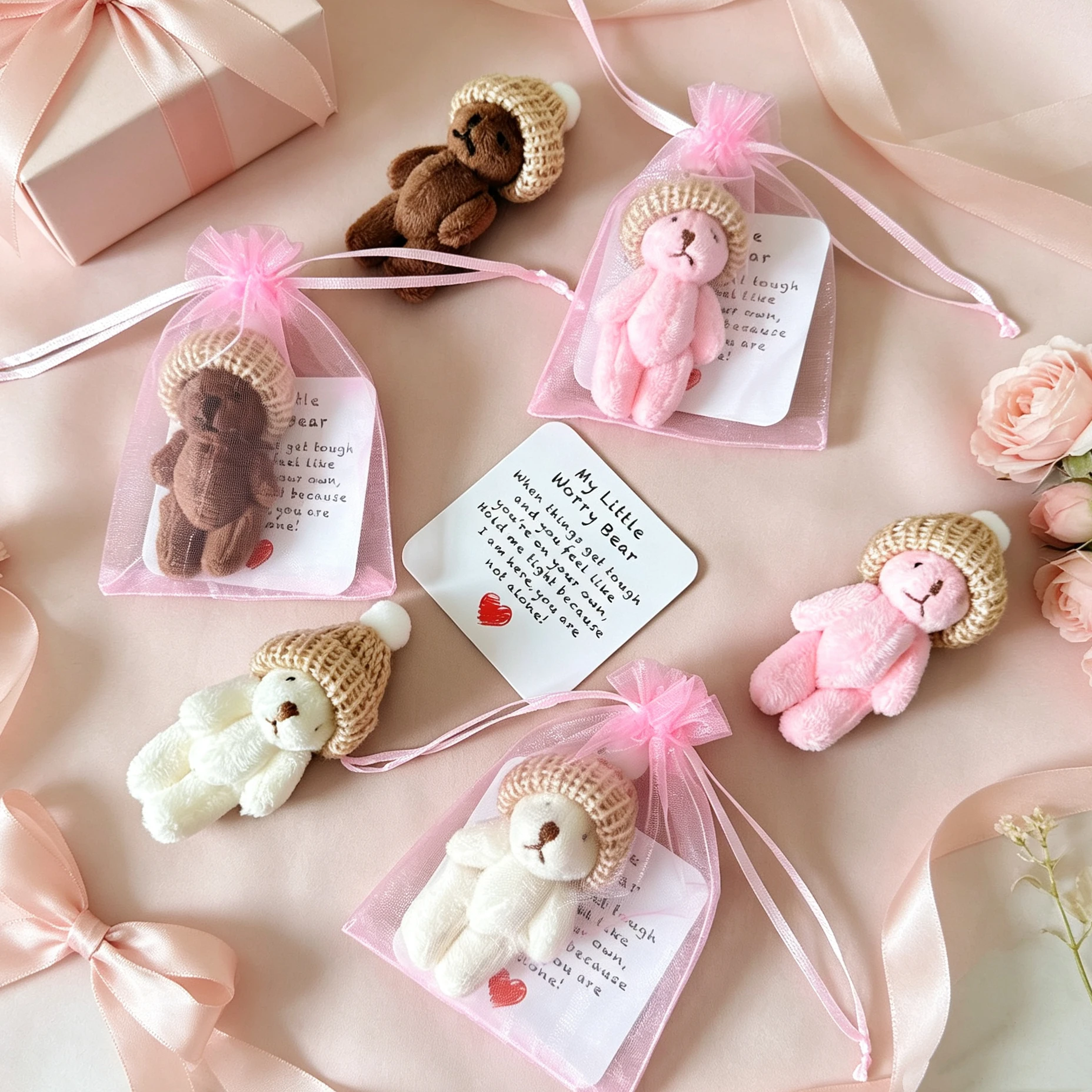Mini Plush Bear In Carrying Bag With Inspirational Card Gift_voghion.com