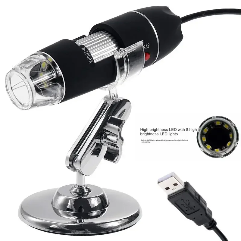 Adjustable 1600X 2MP 1080P 8 LED Digital Microscope Type-C/Micro USB Magnifier Electronic Stereo USB Endoscope For Phone PC 3