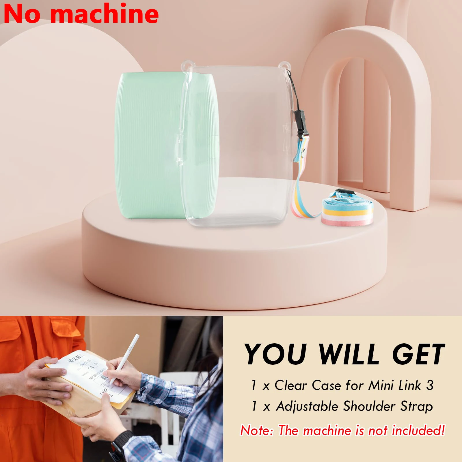 Storage Bags 1pc Printer Protective Hard Case for instax Mini Link 3 Transparent Case + Rainbow Shoulder Strap