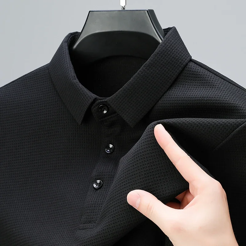 Polo a maniche corte in waffle casual da uomo nuova Top tinta unita alla moda - immagine 3