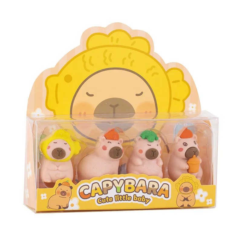 8 Pcs(2 상자) 도매 불교 Capybara 박스형 고무 세트 학생 크리스마스 끝 상품 선물 선물 문구