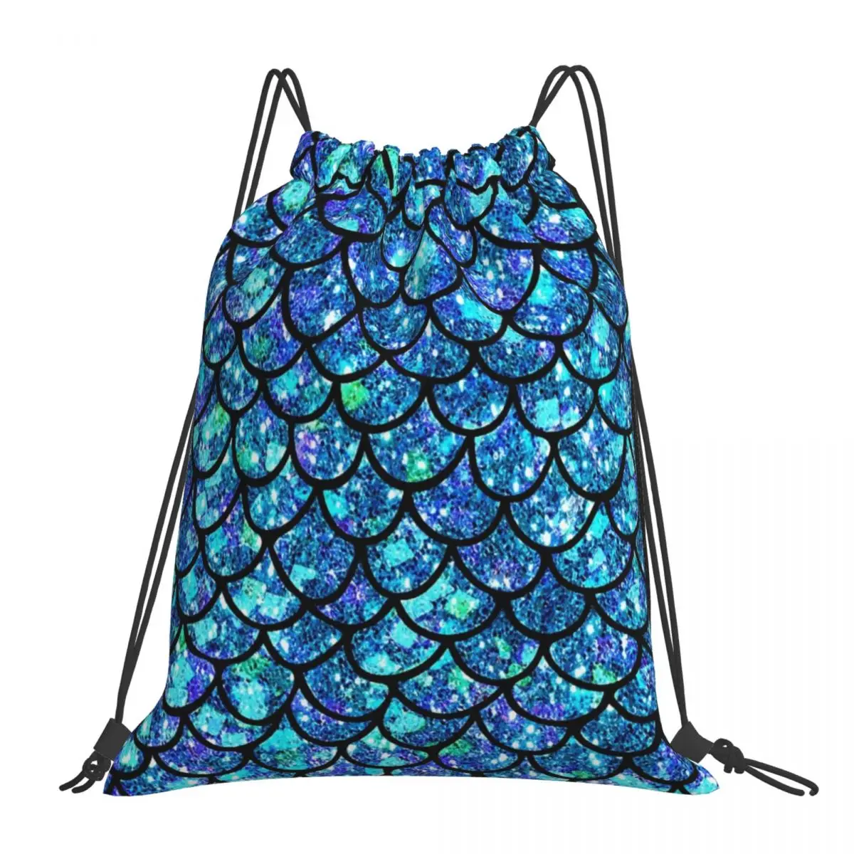 

Magical Sparkly Mermaid Scales Backpack Portable Drawstring Bag Drawstring Bundle Pocket Sports Bag BookBag For Man Woman School