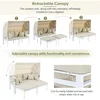 Sectional Sofa Set with Retractable Canopy Outdoor Metal, Sun Lounger3-Piece Patio Daybed with Cushions for Backyard, Porch 4