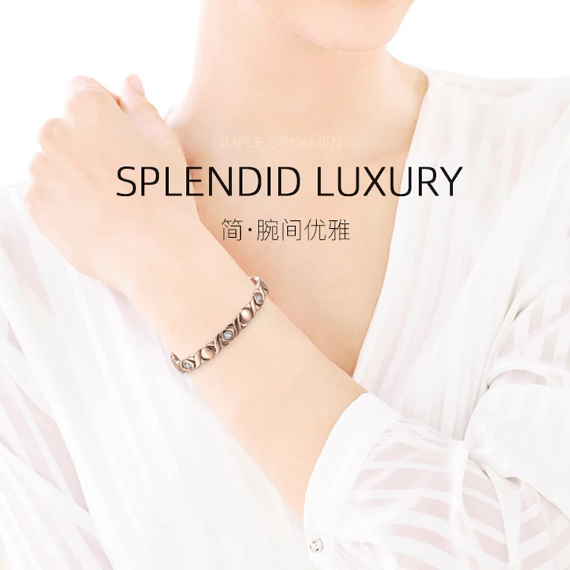 Oktrendy Healing Magnetic Bracelets For Women Trendy Stainless Steel Bracelet Relief Arthritis Pain with Rhinestone Decoration