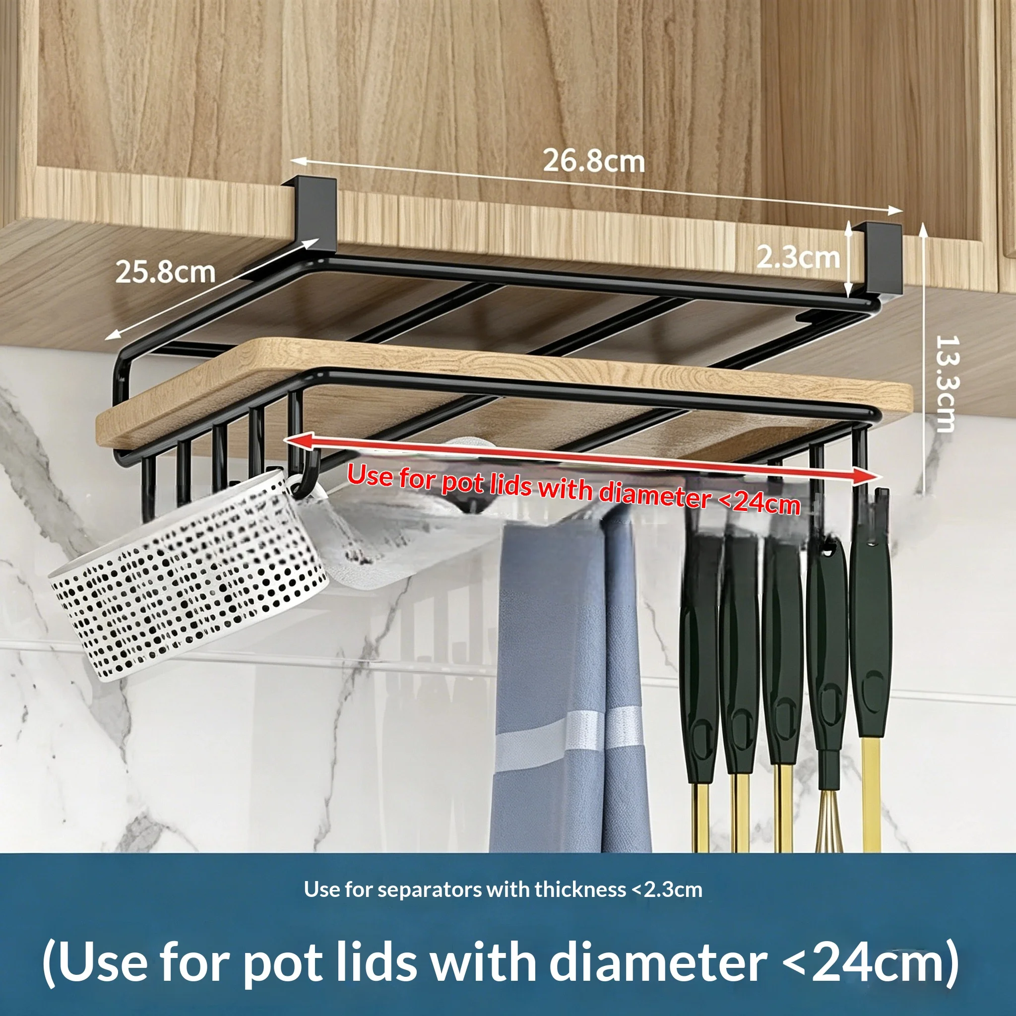 Versatile Under-Cabinet Hanging Organizer with Hooks