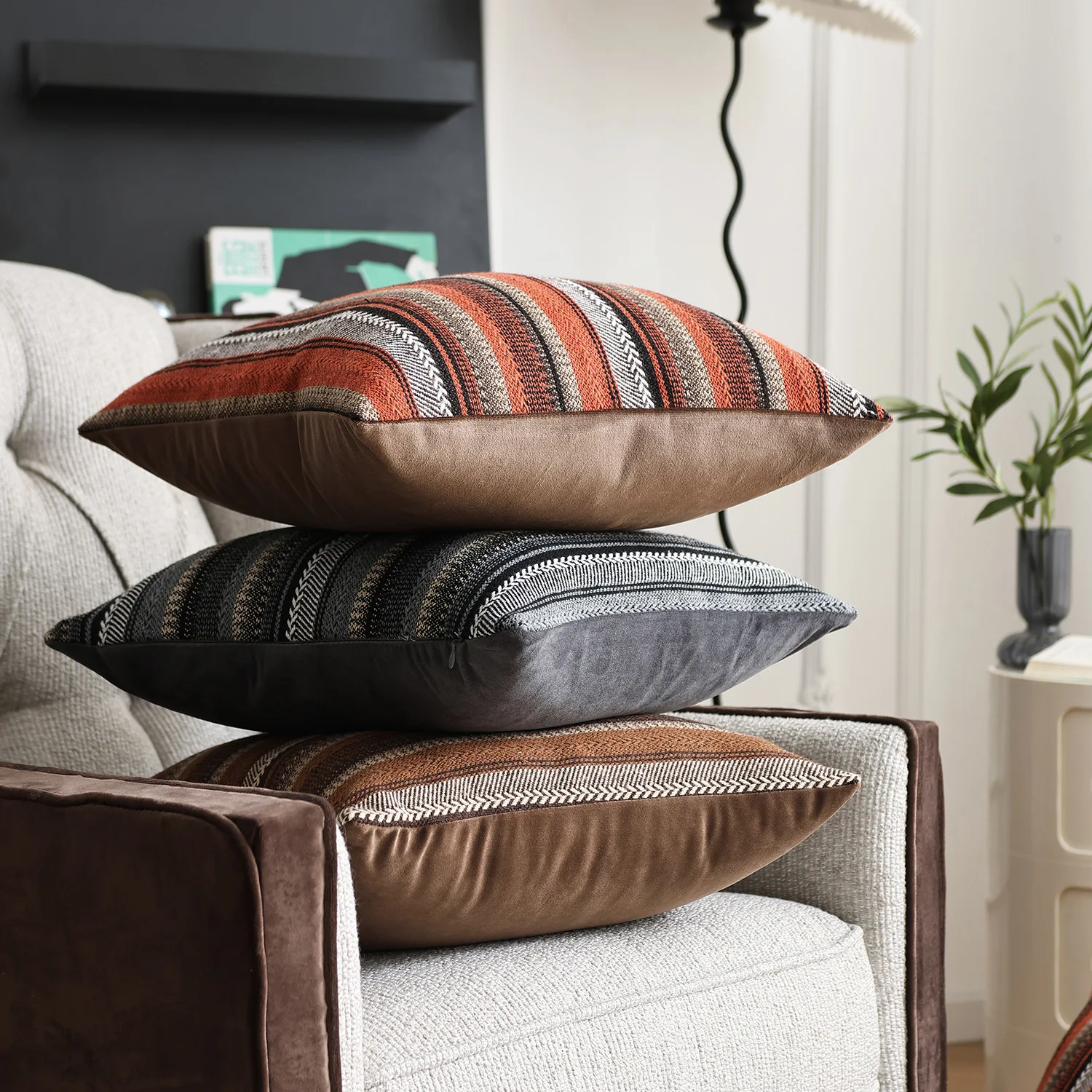 Gestreifter Boho-Kissenbezug mit Textur, gemütlicher, neutraler Chenille-Kissenbezug, dekorative Kissenhülle für Sofa, Schlafzimmer, Wohnzimmerdekoration – Detail 4