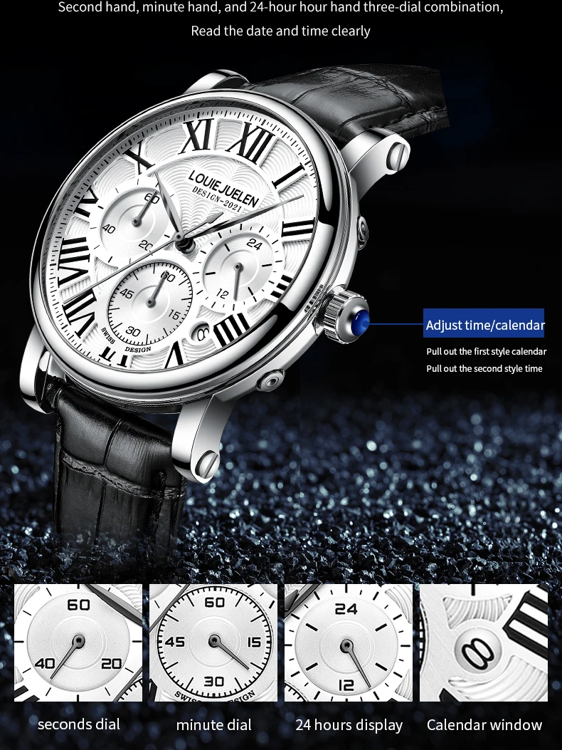 Mannen Horloges Hoge Kwaliteit Lederen Casual Quartz Polshorloges Waterdichte Zakelijke Mode Mannen Chronograaf Horloge 2023 Reloj Hombre