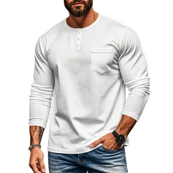 T-shirt a maniche lunghe girocollo autunno inverno da uomo europeo americano pullover sottile camicia casual a maniche lunghe con fondo 1
