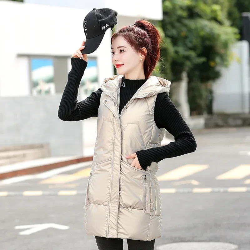 

Medium-length Women's Autumn and Winter Waistcoat Fashion Big Yards Loose Shoulders Tops Solid Colour Leisure Cotton Vests