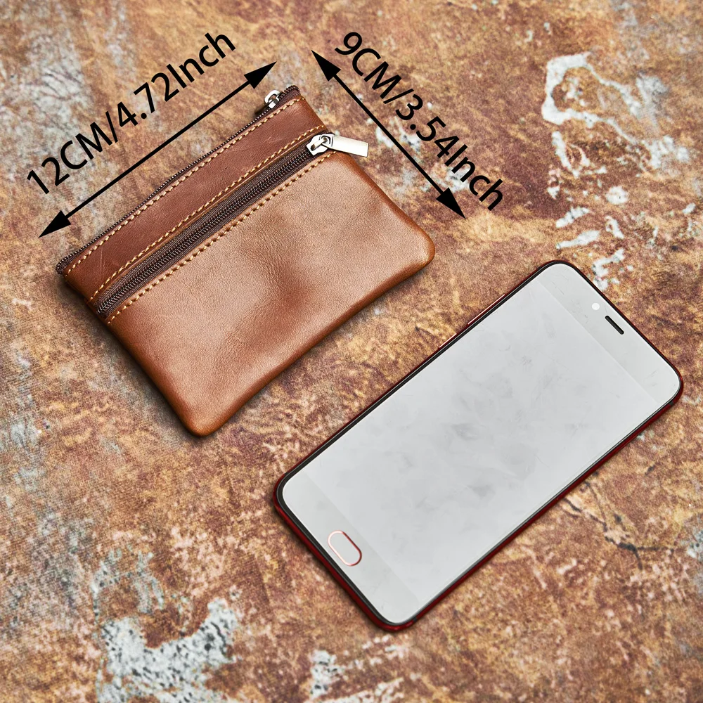 Genuine Leather Coin Wallet Mini Zip Small Cowhide Card Case Ladies Men's