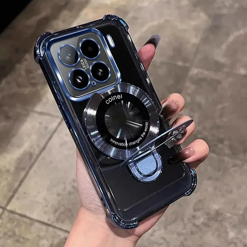 Shockproof Magnetic Bracket Transparent Silicone Phone Case with Stand